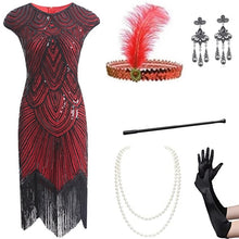 Load image into Gallery viewer, 1920 retro women's sequined dress Gatsby ball tassel dress stage performance clothing suit

