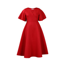 Load image into Gallery viewer, Trumpet Sleeve V-Neck Midi Dress
