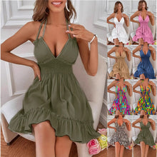 Load image into Gallery viewer, Deep V Rope Tie Pleated Beach Maxi Dress
