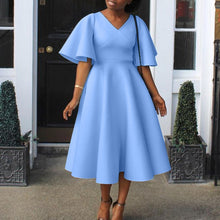 Load image into Gallery viewer, Trumpet Sleeve V-Neck Midi Dress
