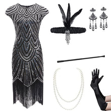 Load image into Gallery viewer, 1920 retro women's sequined dress Gatsby ball tassel dress stage performance clothing suit
