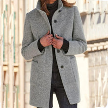 Load image into Gallery viewer, Women's button stand collar tweed coat
