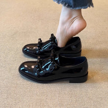Load image into Gallery viewer, In-Stock Double Bow Patent Leather Women's Loafers for Spring and Autumn, New Style with Chunky Heels and Round Toe, Slip-On Commuting Shoes
