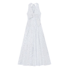 Load image into Gallery viewer, Gentle Style Stripesd Bow Halter V-Neck Dress for Women Summer Seaside Vacation A-Line Skirt French Style Long Skirt
