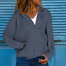 Load image into Gallery viewer, women's hooded sweater cardigan top
