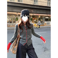 Load image into Gallery viewer, Contrast Color Retro Design Knitted Cardigan for Women Autumn New Slim Fit Single-Breasted Fashion Sweater Trend
