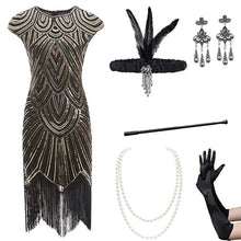 Load image into Gallery viewer, 1920 retro women's sequined dress Gatsby ball tassel dress stage performance clothing suit
