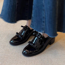 Load image into Gallery viewer, In-Stock Double Bow Patent Leather Women's Loafers for Spring and Autumn, New Style with Chunky Heels and Round Toe, Slip-On Commuting Shoes

