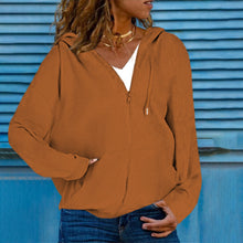 Load image into Gallery viewer, women's hooded sweater cardigan top
