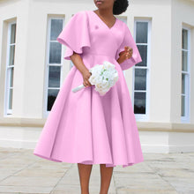Load image into Gallery viewer, D3191 Cross-border Women's 2023 New Trumpet Sleeve V-neck Fashion Elegant Large Skirt Dress European and American Dress
