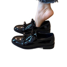 Load image into Gallery viewer, In-Stock Double Bow Patent Leather Women's Loafers for Spring and Autumn, New Style with Chunky Heels and Round Toe, Slip-On Commuting Shoes
