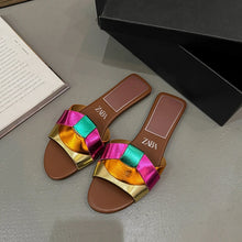 Load image into Gallery viewer, Summer Women Slippers Fashion Outdoor Casual Breathable Flat T-shape Soft Comfortable Heels Shoes Open Toe Sandals Slides Women

