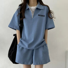 Load image into Gallery viewer, Women's Tracksuit Short Sets Sportswear Solid Print Shorts Sleeve Blouse Shorts Tracksuits Female Summer Casual Two Piece Sets
