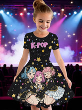 Load image into Gallery viewer, Kpop Cartoon Graphic Dress for Girls Funny Gift for Fan Harajuku Girl Clothes Summer Tops Short Sleeve Dress Children's Clothing
