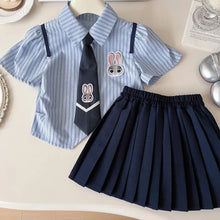 Load image into Gallery viewer, Zootopia Judy Summer Outfit Sets for Girls 2026 New Toddler Baby Casual Dress Suit Short Sleeve Striped Shirt Pleated Skirt 2PCS
