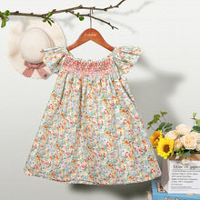 Load image into Gallery viewer, Floral Summer Dress for 1 2 3 4 5 6 Years Girls Smocking Design with Flying Sleeve Baby Toddler Daily Cute Clothes
