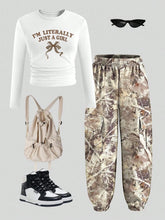 Load image into Gallery viewer, Girls' Letter Print Tee &amp; Camo Cargo Jogger Set
