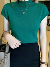 Load image into Gallery viewer, Women Summer Sexy Knitted Turtleneck Sleeveless T-Shirts Tops Solid Slim Fit Pullovers Causal Tees Female Streetwear Basics Tees
