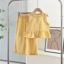 Load image into Gallery viewer, Pink Girl's Summer Two-piece Set with Single Breasted Sleeveless Top and Casual Pants, New Children's Sets Kids Clothes
