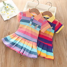 Load image into Gallery viewer, Girl's Summer fashion cute short sleeve  cartoon  rabbit embroidered rainbow strip baby girl princess dress
