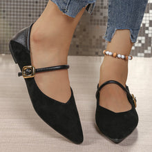 Load image into Gallery viewer, Ladies Fashion Leopard Pointed Mary Jane Flat Shoes Soft Suede Single Strap Metal Buckle Low Heel Casual Daily Slip On Shoes
