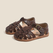 Load image into Gallery viewer, Girls' Genuine Leather Roman Sandals | Anti-Slip Soft Sole Summer Shoes (Sizes 22–31)
