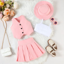 Load image into Gallery viewer, Summer Kids Clothes Girls' Trendy stuff Vacation Inner Wear With Suspenders Vest and Pleated Skirt With Hat 4 Pcs Set Clothing
