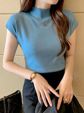 Load image into Gallery viewer, Women Summer Sexy Knitted Turtleneck Sleeveless T-Shirts Tops Solid Slim Fit Pullovers Causal Tees Female Streetwear Basics Tees
