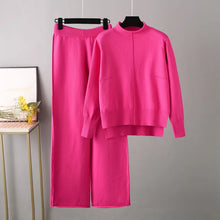 Load image into Gallery viewer, Winter Sweater for Women Tracksuit Half High Collar Knit Solid Color 2 Piece Set Knitted Pullover Sweater Elastic Trousers Suits
