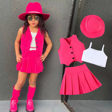 Load image into Gallery viewer, Summer Kids Clothes Girls' Trendy stuff Vacation Inner Wear With Suspenders Vest and Pleated Skirt With Hat 4 Pcs Set Clothing
