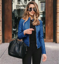 Load image into Gallery viewer, Women's PU Leather Biker Zipper Jacket

