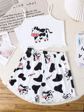 Load image into Gallery viewer, Summer collection of fashionable home clothes for girls, cute cow patterned tank top shorts for outdoor leisure.
