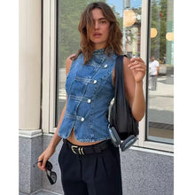 Load image into Gallery viewer, Retro Denim Blouse Travel Joker Vest
