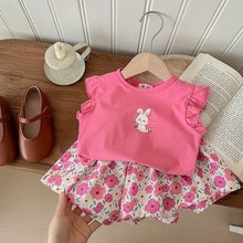 Load image into Gallery viewer, Summer Baby Girls Clothes Cotton Children's Clothing Sets for Kids  Butterfly Sleeve T-Shirts Flowers Print Shorts Two Piece
