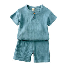 Load image into Gallery viewer, Cotton Linen Kids Clothes Girls Outfit Summer Boy Clothing Sets Solid Color Short Sleeve Tops Shorts Children Clothing 2-7 Years

