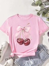 Load image into Gallery viewer, Fashion Cherry Print Women T-Shirt Short Sleeve Crew Neck Casual Tops for Summer Spring Women's Clothing Tops Tees
