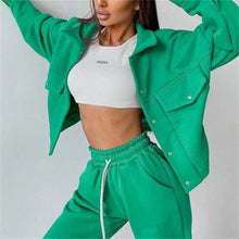Load image into Gallery viewer, Women Tracksuit Matching Sets Two Pieces Set Single Button Jacket Coat Pockets Pants Suit Drawstring Trousers Sports Outfits
