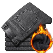 Load image into Gallery viewer, 2025 New Winter Men Black Straight Stretch Denim Thick Velvet Pants Warm Jeans Casual Fleece Line Trousers Male Plus Size
