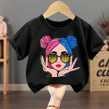 Load image into Gallery viewer, Summer Girls Casual T Shirts Fashion Printed Children's Short Sleeve Tops Kids Breathable Comfy Outdoor Tee Black Pink White

