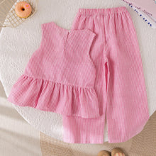 Load image into Gallery viewer, Humor Bear Summer Girls' Suits Pink vertical stripe Bow Sleeveless Vest Top+Pants Two-piece Set Sweet Kids' Clothing Sets
