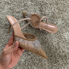 Load image into Gallery viewer, Women's Rhinestone Bright Mesh High Heel Slingback Pumps
