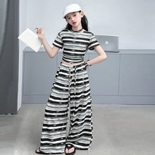Load image into Gallery viewer, Children  Clothes For Kids Girls 2026 Arrival Striped Short Sleeve Top And Bottom Clothing Suit School Outfit 5-14Y
