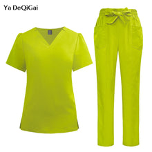 Load image into Gallery viewer, Surgical Uniforms Woman Fashion Bow Belt Nursing Scrubs Set Medical Uniform Top Pants Hospital Clinical Suits Beauty Spa Clothes
