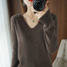 Load image into Gallery viewer, New Cashmere Women's V-neck Pullover Lace Neck Hollow Out Design Casual Knitted Long Sleeve Women's Sweater Autumn And Winter
