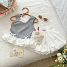 Load image into Gallery viewer, Summer Baby Girls Clothes Sets Toddler Ruffle Trim Patchwork Ribbed Sleeveless Vest+Flower Bud Shorts 2Pcs Kids Casual Outfits
