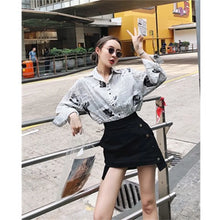 Load image into Gallery viewer, Trendy Shirt Blouse Simple Thin Newspaper Print Shirt Summer Loose Shirt Top Women Solid Color Sun Protection Shirt Streetwear
