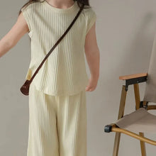 Load image into Gallery viewer, 1pcs Summer Children's Clothing Sets Girls Kids Toddler Clothes Solid Color T-shirt Tank Top +Length Pants  Baby Girl Clothes
