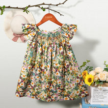 Load image into Gallery viewer, Floral Summer Dress for 1 2 3 4 5 6 Years Girls Smocking Design with Flying Sleeve Baby Toddler Daily Cute Clothes
