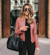 Load image into Gallery viewer, Women's PU Leather Biker Zipper Jacket
