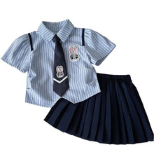 Load image into Gallery viewer, Zootopia Judy Summer Outfit Sets for Girls 2026 New Toddler Baby Casual Dress Suit Short Sleeve Striped Shirt Pleated Skirt 2PCS
